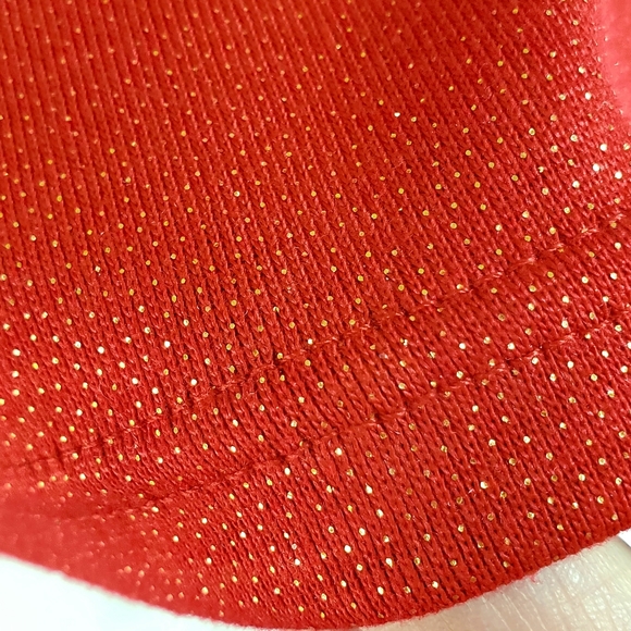 💖 Sparkle Red Small/Medium Gold Knit Turtleneck Glimmer Tie Back Top, Layering - Picture 12 of 15